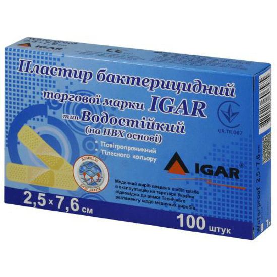 Пластир бактерицидний IGAR (Ігар) тип водостійкий на пвх основі 2.5 см х 7.6 см №100